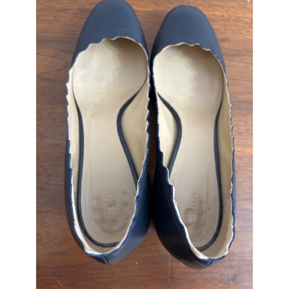 Chloe Women's Lauren Leather Pump Navy Leather Heels Scalloped Italian 38.5 8.5M - Picture 6 of 8